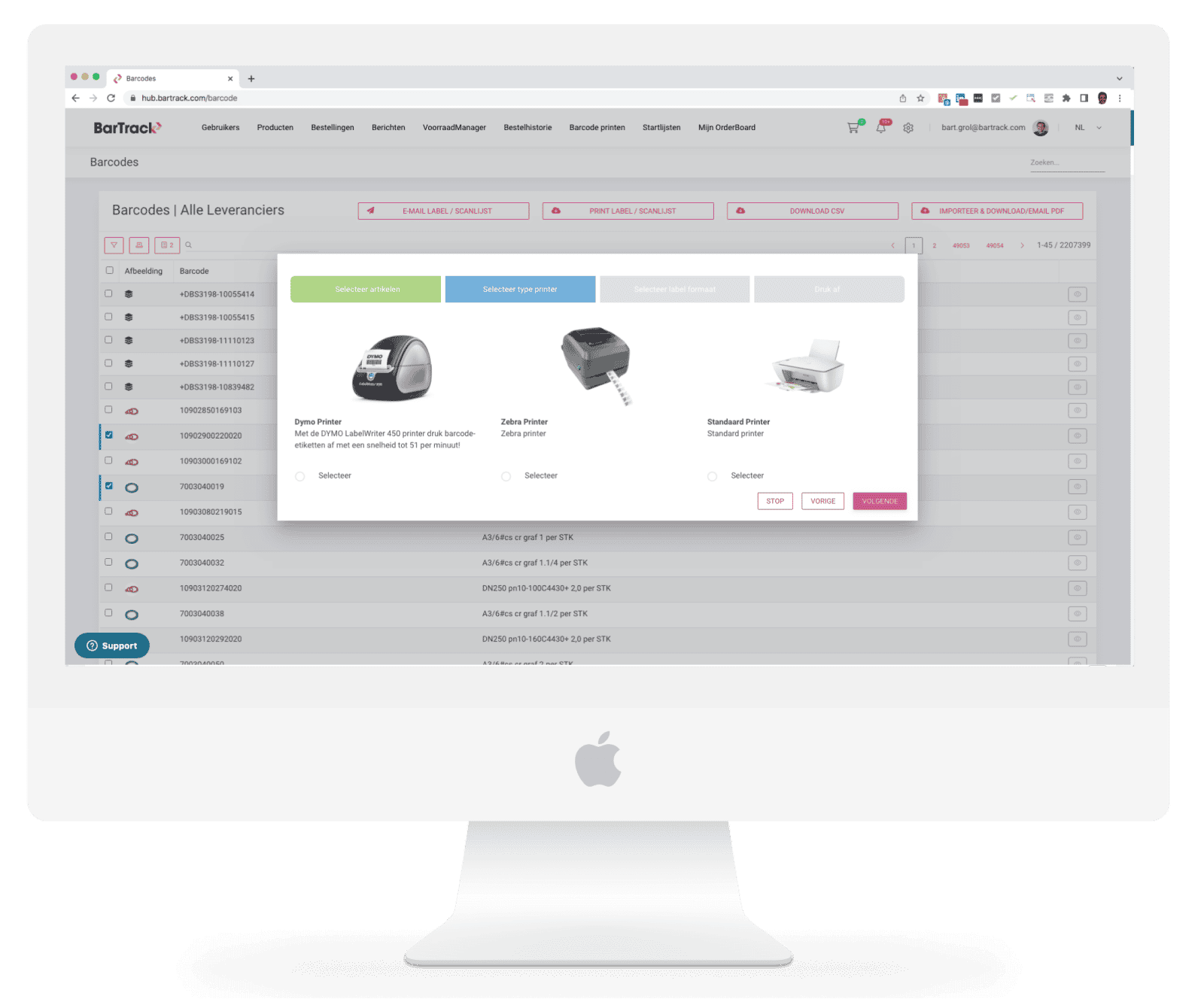 hub.bartrack - barcodes printen